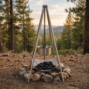 Portable Stainless Steel Camping Fire Pit <b>Grill</b> Stand with Foldable Legs and <b>Mesh</b> Rock Tray - Product Image 3