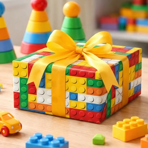 Lego Style Gift <b>Wrap</b> <b>Paper</b> Double Sided Colorful Building Block Pattern For Gift And Craft Use - Product Image 2