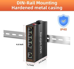 KeepLiNK 5 puertos Gigabit Industrial PoE <span class=keywords><strong>Switch</strong></span> no gestionado 125W <span class=keywords><strong>Ethernet</strong></span> Din Rail <span class=keywords><strong>Switch</strong></span> IP40 -40 ° 75 °C Rango de temperatura de funcionamiento - Product Image 4
