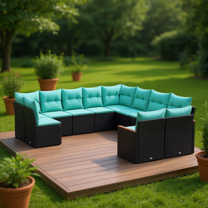 Ensemble de canapés de patio en polyrotin noir avec coussins, mobilier de jardin extérieur, design contemporain, imperméable - Product Image 2