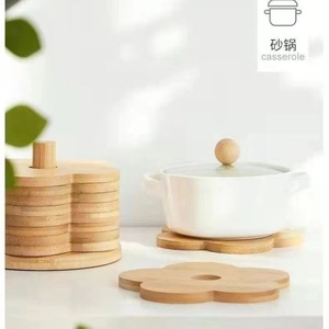 Solid Wood Flower Shape Heat Insulating Placemat Coaster Set For <b>Table</b> Anti Scalding <b>Bamboo</b> Natural Color - Product Image 4