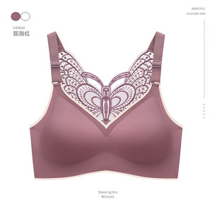 Beau dos <span class=keywords><strong>grande</strong></span> <span class=keywords><strong>taille</strong></span> ensemble de soutien-gorge pour gros MM boucle avant avec décoration en dentelle sans couture Sexy rassembler des sous-vêtements sans anneau en acier - Product Image 2