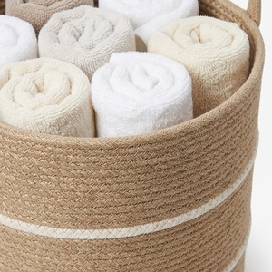 Handwoven Cotton Rope Laundry <b>Hamper</b> Decorative Jute <b>Storage</b> Basket With Handles For Blankets Towels Toys Living Room Organizer - Product Image 5