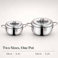 Friteuse Tempura HL pour la cuisine à domicile, en acier inoxydable 304, avec thermomètre et couvercle avec grille d'égouttage d'huile, 2 tailles pour tous les types de plaques de cuisson