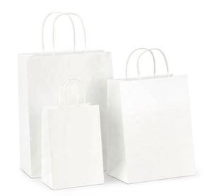 Sacs en papier personnalisés avec poignée, kraft blanc imprimé pour les cadeaux et le shopping - Product Image 2