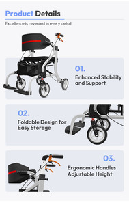 Easy Folding Aluminum Alloy <strong>Walker</strong> <strong>Rollator</strong> for Elderly-Multi-functional Four-wheel Shopping Rehabilitation Therapy Supplies - Product Image 4