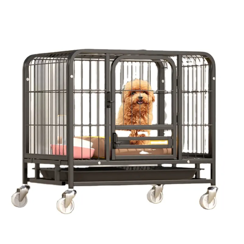 Cage pour chien à tube carré résistant à la déchirure avec quatre roues, avec toilettes séparées pour une utilisation intérieure et extérieure