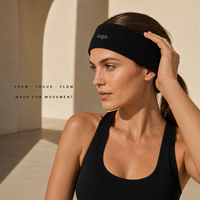 Headband Olahraga Rajut Bergaris dengan Logo Custom, Elastis, Anti Keringat, Anti Selip, untuk Yoga, Lari, Fitness, Grosir