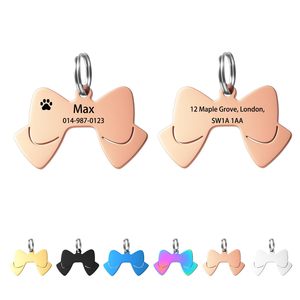Vente en gros de médailles d'identification pour animaux de compagnie en métal enduit de haute qualité, style nœud papillon en acier inoxydable, avec échantillon gratuit, personnalisables par gravure <span class=keywords><strong>laser</strong></span>, pour identification de ville - Product Image 5