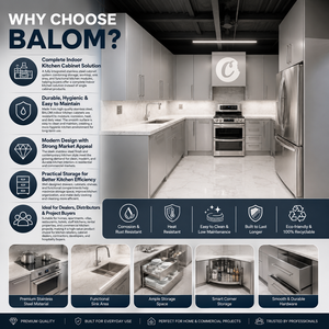 Ensemble d'armoires de cuisine BALOM, modernes, luxueuses, écologiques, imperméables, en acier inoxydable 304, modulaires, personnalisées pour les projets d'appartements et de maisons - Product Image 4
