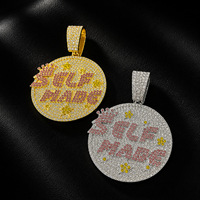 Cadena cubana de aleación de zinc con diamantes de imitación y colgante redondo hecho a mano para hombre, estilo hip hop y streetwear.