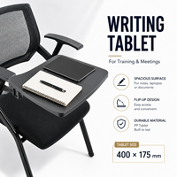 Chaise de classe scolaire en plastique avec siège rembourré, tablette d'écriture rabattable, dossier en fibre de verre PP, cadre en acier, fournisseur OEM pour salles de formation
