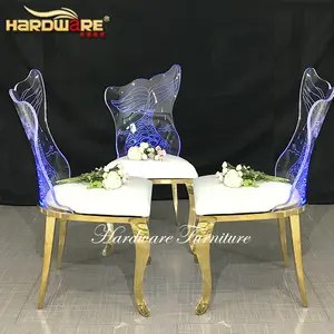 Chaises de mariage en acrylique transparent avec cadre en acier inoxydable et télécommande
