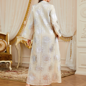 Vestido Abaya de Lujo con Apliques Plateados Estampados en Caliente para Mujeres Musulmanas, Alta Calidad, Elegante, para Fiestas y Eventos, Venta al por Mayor en China - Product Image 4