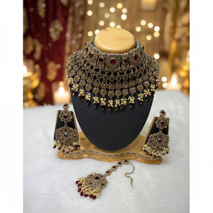 Rhodium Plated High Quality Zircon Pearl Bridal Shadow Choker Necklace <b>Set</b> Earrings Maang Tikka Ethnic Trendy Engagement Party - Product Image 3