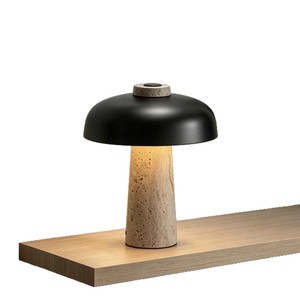Lámpara de Mesa Negra de Estilo Nórdico Retro, Base de Travertino Natural, E27 LED, Luz de Noche para Dormitorio, Iluminación Ambiental Decorativa de Lujo - Product Image 5
