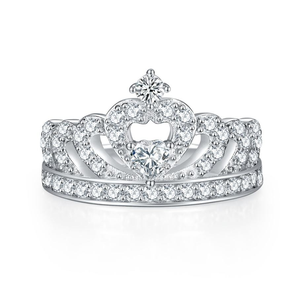Anillo de Joyería Fina Personalizado ODM/OEM, Plata de Ley 925, Forma de Corona, Engaste de Plata, Bañado en Rodio, con Circonita, para Mujer - Product Image 1