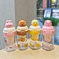 Botella de Agua de Vidrio con Pajita KY, Linda Taza de Vidrio de 400 ml con Diseño de Conejo, Pato, Cerdo, Oso y Panda, con Separador de Té