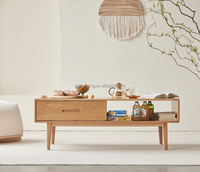 F8071 Table basse minimaliste simple et moderne de style nordique en bois de chêne massif couleur noyer naturel et noir
