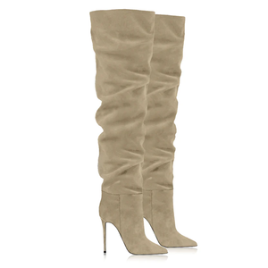 Stivali da donna sopra il ginocchio in finta pelle scamosciata con cerniera laterale, caldi e invernali, modello 2026 in saldo, ideali per cosce larghe e gambe con pieghe. - Product Image 4