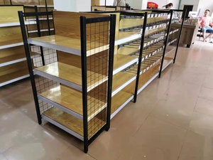 رفوف عرض معدنية مخصصة بتصميم خشبي للمتاجر والسوبر ماركت، معدات تخزين وتجهيزات مستودعات - Product Image 5