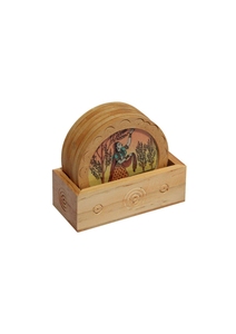 Handmade Wooden Round Storage Trays with Rustic Folk Art Village Design for Thanksgiving <b>Kitchen</b> <b>Decor</b> - Product Image 5