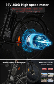 Stock de fábrica para Samebike 24 pulgadas plegable bicicleta eléctrica de <span class=keywords><strong>ciudad</strong></span> 36V batería de litio fuente de alimentación 7 velocidades equipo electrónico - Product Image 6