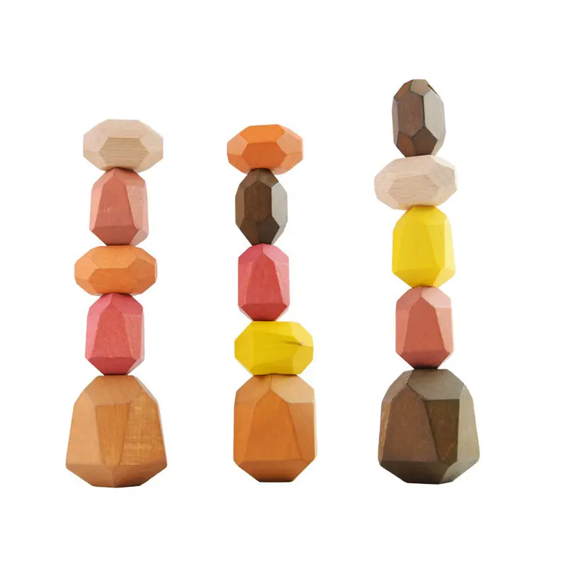 2024 Hot Sell Wood Balancing Stones Tumi Ishi Rock Blocks Montessori Waldorf Toy Vintage Baby Building Block Piled Stones