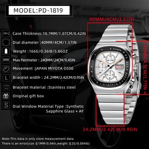 Reloj de Cuarzo para Hombre PAGANI DESIGN Nuevo PD1819, 40 mm, Zafiro, Acero Inoxidable, Resistente al Agua, Luminoso, C3, Cronógrafo, Reloj Hombre - Product Image 2