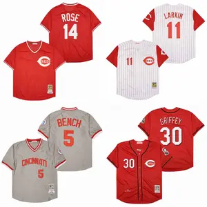 Мужская бейсбольная майка Cincinnati 30 Ken Griffey 11 Barry Larkin 14 Rose 8 Joe Morgan с красной строчкой