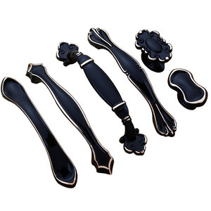 Lideshi European Style Cabinet Handles Black With Gold Trim Bar Shape For <b>Wardrobe</b> Kitchen Drawer Door <b>Single</b> Hole - Product Image 3