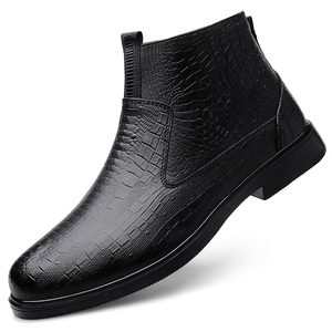 Bottes Chelsea pour homme en cuir de vache véritable gaufré façon croco, bottines habillées à enfiler pour affaires et occasions formelles, tailles 37-45 - Product Image 1