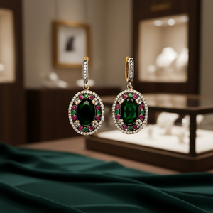 Pendiente auténtico de piedra de Esmeralda y rubí, joyería de plata de ley 925 hecha a mano turca, venta al por mayor - Product Image 3