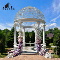 Gazebo de Piedra para Jardín, Decoración Exterior Personalizada QUYANG, Pabellón de Mármol Tallado a Mano para Bodas con Cúpula de Hierro