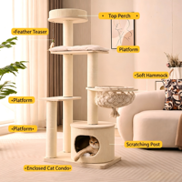 Arbre à chat de luxe en bois massif écologique, multi-niveaux avec condo, hamac et poteaux en sisal, tour d'activités intérieure pour chats petits/moyens