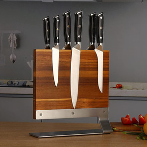 Porta espositore coltello universale da cucina multifunzione legno di Acacia in acciaio inox blocchi di coltelli magnetici - Product Image 3