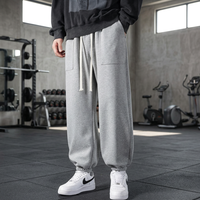 Pantalones de chándal tipo harem de algodón tejido para hombre, de cintura media, para golf, talla grande, otoño/invierno, color liso, con cordón ajustable, gruesos
