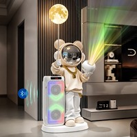 Grande figurine d'ours en résine, ornement de sol, haut-parleur karaoké, lampe de projection lune, peinte à la main, décorative moderne et minimaliste