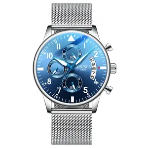 New wholesale stainless steel mesh strap chronograph wrist mens waterproof watchLuxury Fashion silver rose gold Roman number