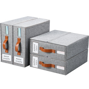 Paquete de 4 Organizadores Plegables de Lino para Armario, Soporte para Juegos de Sábanas (Tamaños King/Queen), Fundas de Edredón, Mantas (Gris) - Product Image 1