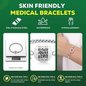 Bracelets d'alerte médicale Theluckytag améliorés pour hommes et femmes, avec code QR, <span class=keywords><strong>en</strong></span> acier titane, chaîne à maillons, s'adapte aux poignets de 8'' à 10'', personnalisables - Product Image 2