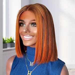 Oranje gemberkleurige 13x4 kant-voor-haarwerk pruiken van echt haar, voorgeplukt, 180% dichtheid, lijmloos, recht, gekleurd, voor zwarte vrouwen - Product Image 5