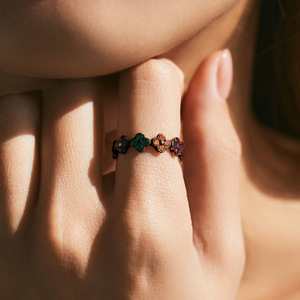 S925 Silver Flower Shape <b>Ring</b> Black Rhodium Plated <b>Crystal</b> Rhinestone Bezel Setting Unisex Cute Everyday Wear - Product Image 5