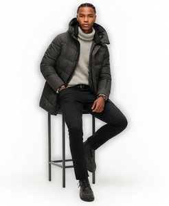 Manteau d'oie épais imprimé de logo personnalisé pour l'hiver veste longue décontractée avec capuchon en polyester de canard respirant lavé pour les amoureux - Product Image 2