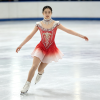 Robe de patinage artistique à col montant, dégradé rouge et blanc, ornée de strass, en tissu mesh, pour compétition et spectacle sur glace (adultes et enfants)