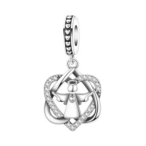 Ciondoli a <span class=keywords><strong>Cuore</strong></span> in Lega di Rame Placcato Argento con Zirconi 'Migliore Amico' - Perline Pendenti Amorevoli per Bracciali e Collane Personalizzate di Tendenza - Product Image 5