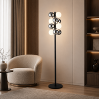 Lampadaire moderne en chrome fumé avec globe en verre laiteux G9, noir sable, pour salon, chambre, éclairage d'ambiance d'angle, facile à installer