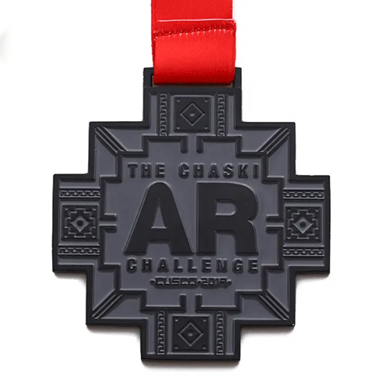 Produit une médaille métallique de bonne qualité et bon marché personnalisée avec votre propre logo moulé sous pression en nickel noir