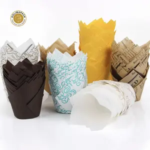 Kleurrijke Bakpapier Muffin Wrapper Tulp Vorm Cups Met Mode Stijl Voedsel Papier Cup Oven Gebruik