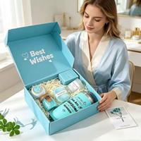 Coffret Cadeau Spa Bleu Personnalisé avec Logo pour Femme – Luxe, Vente en Gros, Fête des Mères, Relaxation, Soins Personnels, avec Gobelet, Bougie et Boule de Bain
